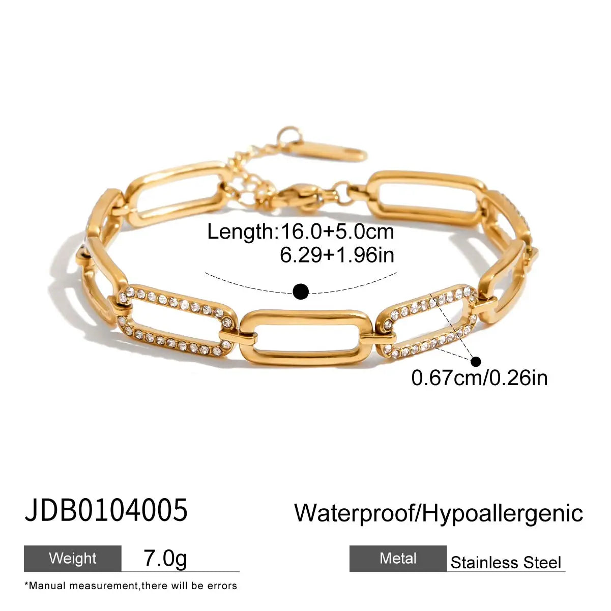 Youthway Zircon Star Metal Chain Bracelet Bangle Gold Plated Stainless Steel Watproof Summer Trendy Wrist Jewelry For Women
