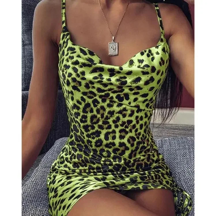 Fashionable Sexy Leopard Print Casual V-neck Strap Dress Short Skirt Women's New Arrival Sleeveless Dresses from Mainland China