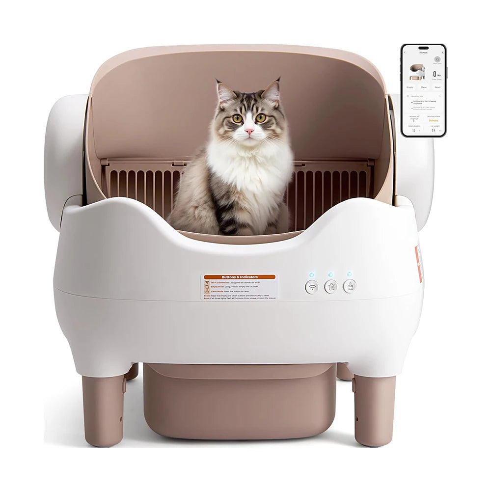 Automatic Smart Cat Litter Box Self Cleaning Pet Toilet APP Control Open Top Cat Litter Box Extra Large Space for Multiple Cat