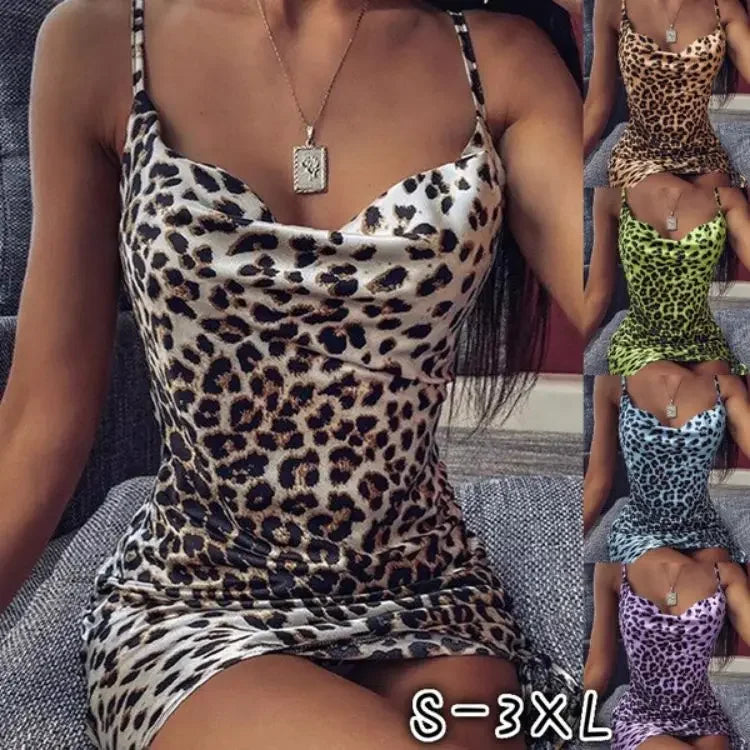 Fashionable Sexy Leopard Print Casual V-neck Strap Dress Short Skirt Women's New Arrival Sleeveless Dresses from Mainland China