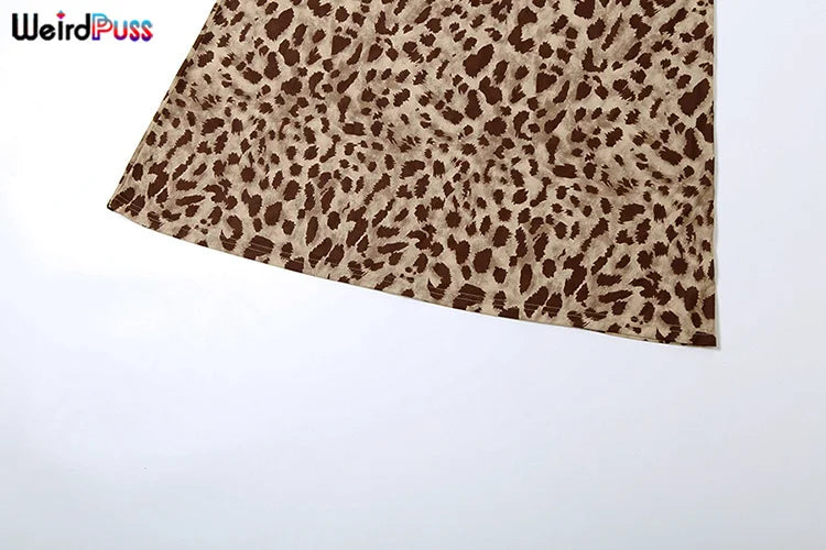 Weird Puss Leopard Print Dress Woman Summer Sexy Swing Collar Spaghetti Straps Backless Ruffles Party Clubwear Skinny Vestidos