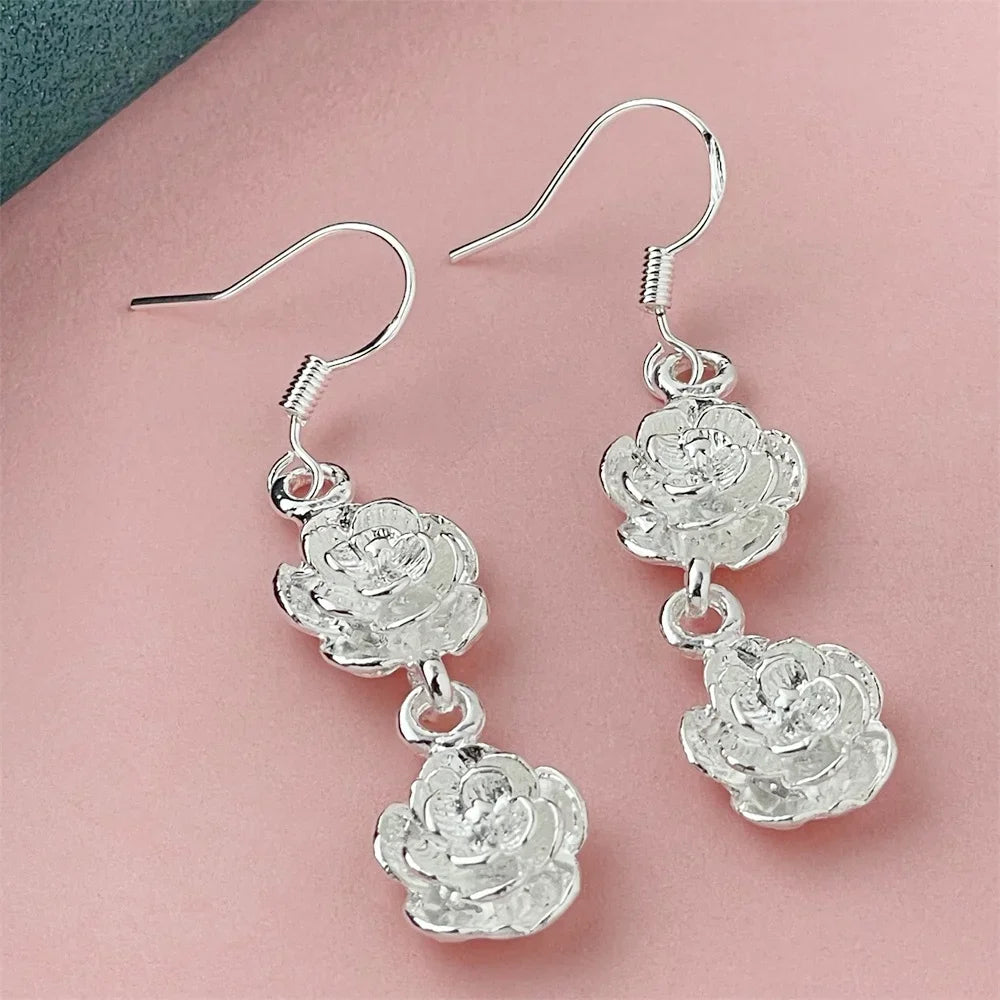 925 Silver Heart Shape Earrings Women Exquisite Student Jewelry Accessories