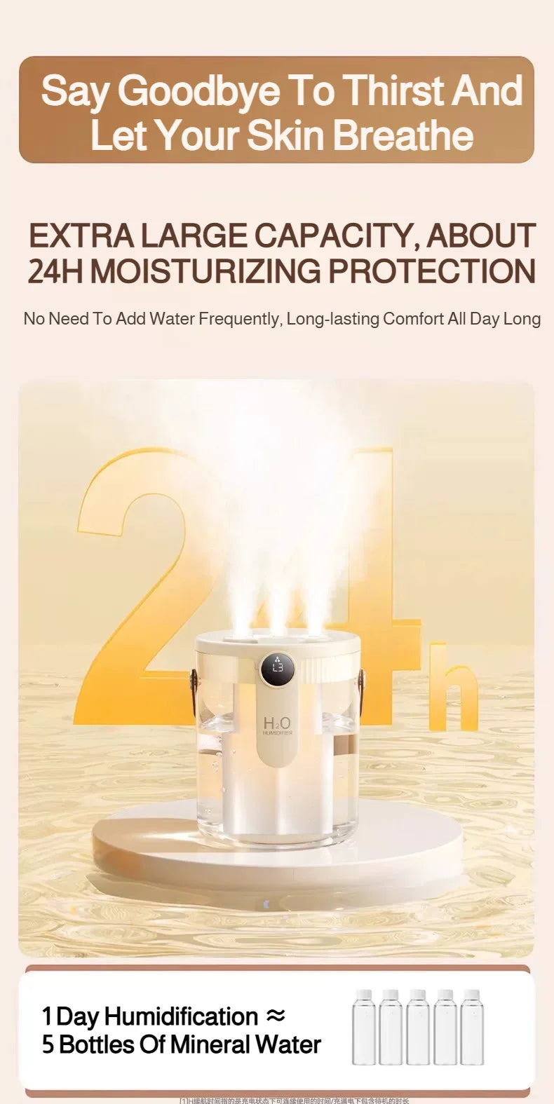 USB Small Humidifier With Three Sprays And Large Amount Of Mist/Mini Humidifier With Night Light For Bedroom Desktop Large Mist