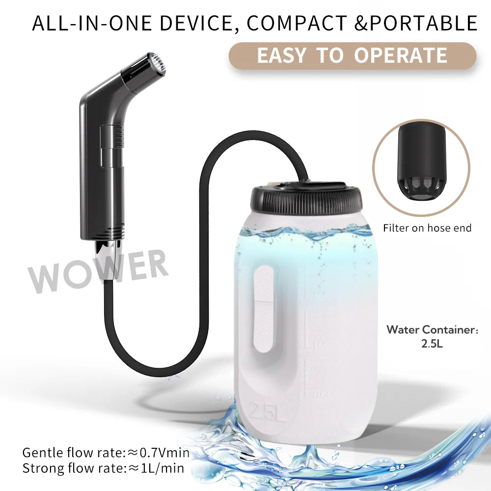 2.5L Portable Electric Bidet Rechargeable Shataf Hand Bidet Butt Sprayer for Personal Hygiene Cleaning Travel Camping Bidet