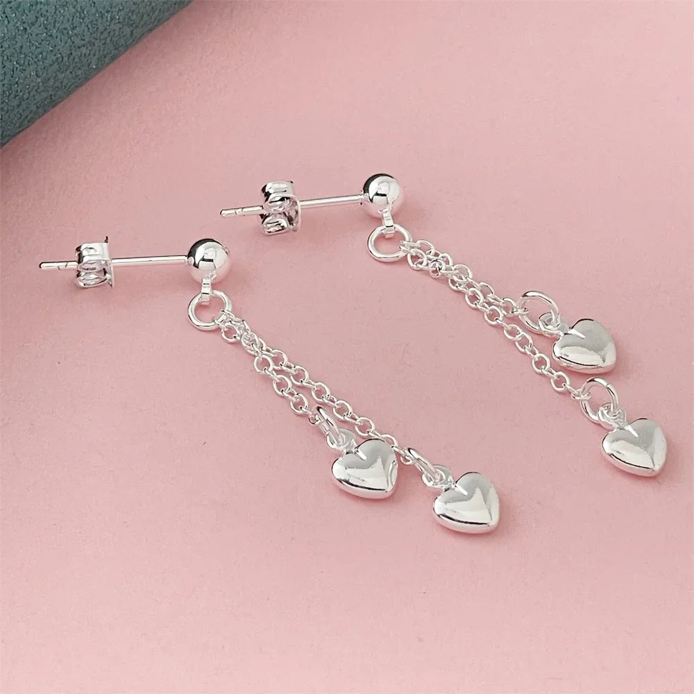 925 Silver Heart Shape Earrings Women Exquisite Student Jewelry Accessories
