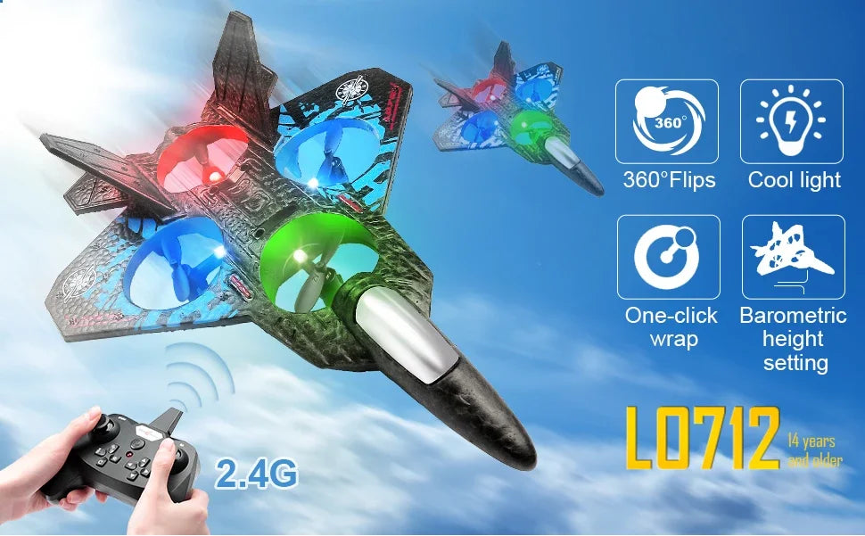 2.4G L0712 High - Performance RC Plane: Gravity - Sensing EPP Foam Fighter Glider Helicopter with Light, Ideal Gift for Boys