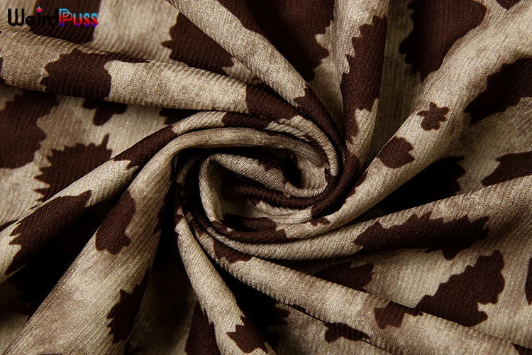 Weird Puss Leopard Print Dress Woman Summer Sexy Swing Collar Spaghetti Straps Backless Ruffles Party Clubwear Skinny Vestidos