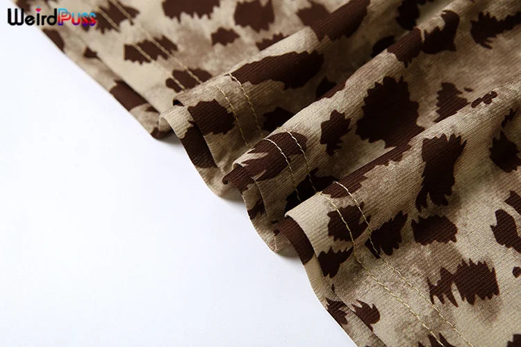 Weird Puss Leopard Print Dress Woman Summer Sexy Swing Collar Spaghetti Straps Backless Ruffles Party Clubwear Skinny Vestidos