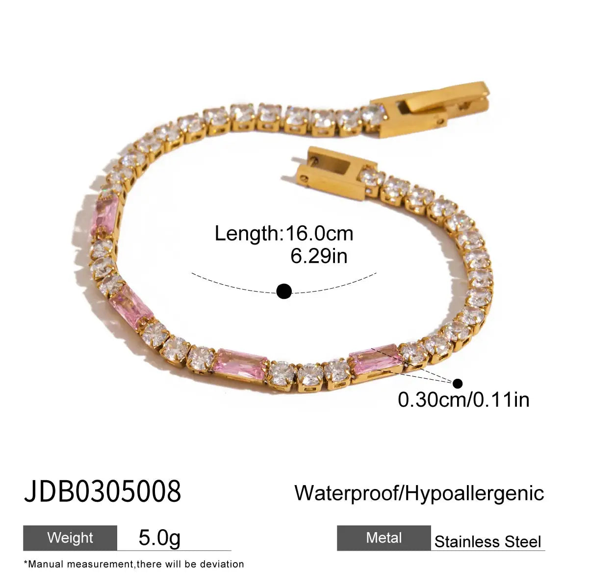 Youthway Zircon Star Metal Chain Bracelet Bangle Gold Plated Stainless Steel Watproof Summer Trendy Wrist Jewelry For Women