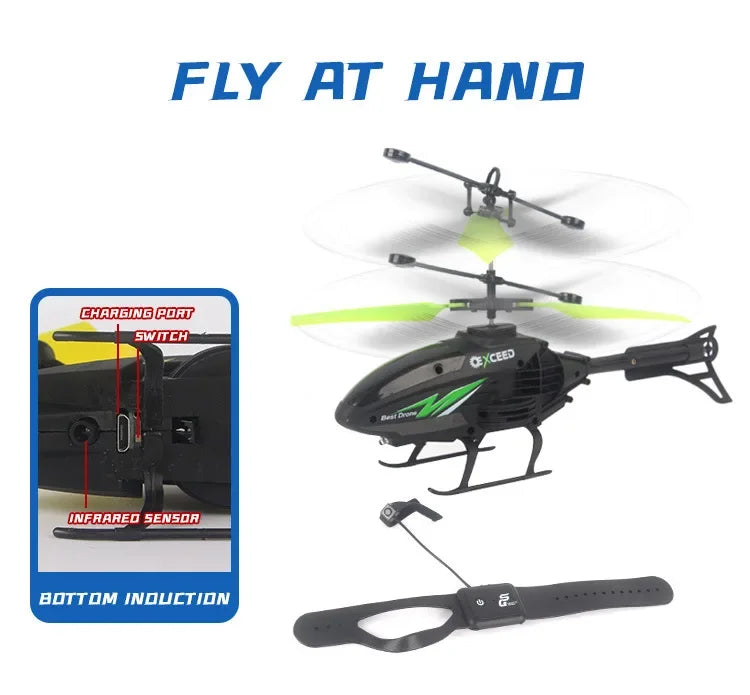Watch Wrist Hand Controlled Induction Aircraft Impact Resistant Helicopter with Lighting Rechargeable Mini RC Drone