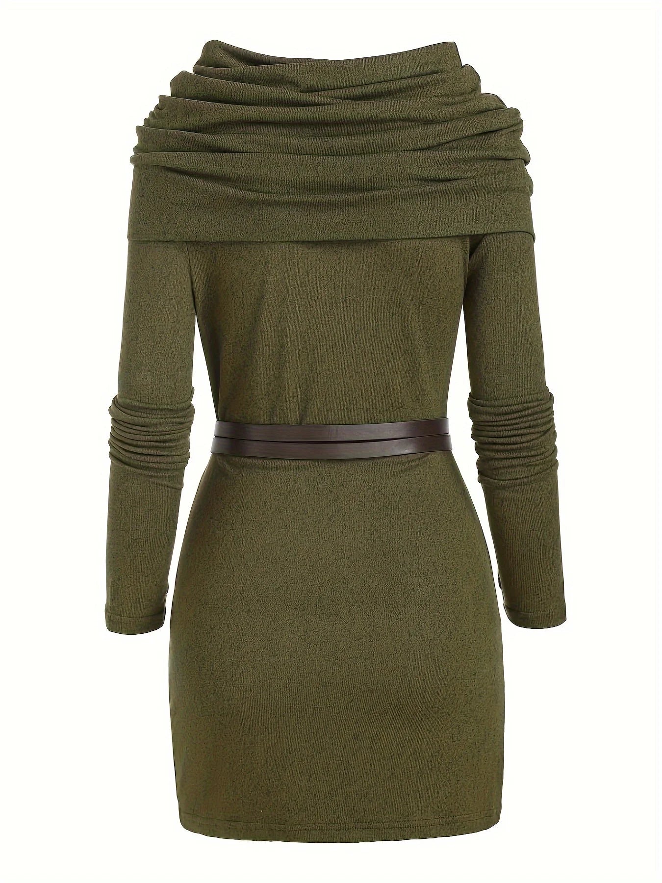 European and American fashion women's temperament commuter pile collar solid color knitted dress