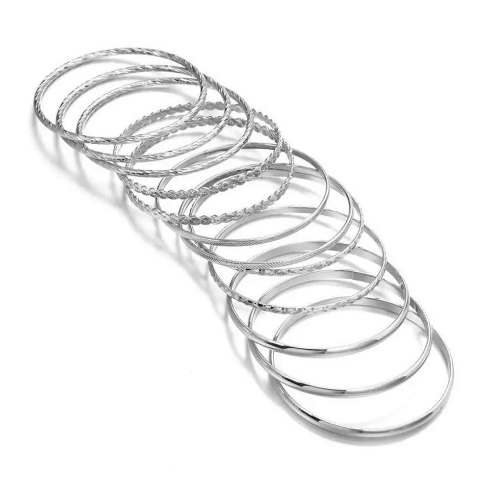 12pcs Punk Curb Cuban Chain Bracelets Set for Women Miami Boho Thick Gold Color Charm Bracelets Bangles Fashion Jewelry Y2C7