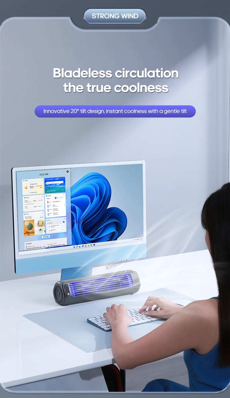 KINSCOTER Portable Air Conditioner Fan 2000mAh Quiet Desktop Tower Fan Wall Non-drilling Circulating Fan 3 Speeds Adjustable