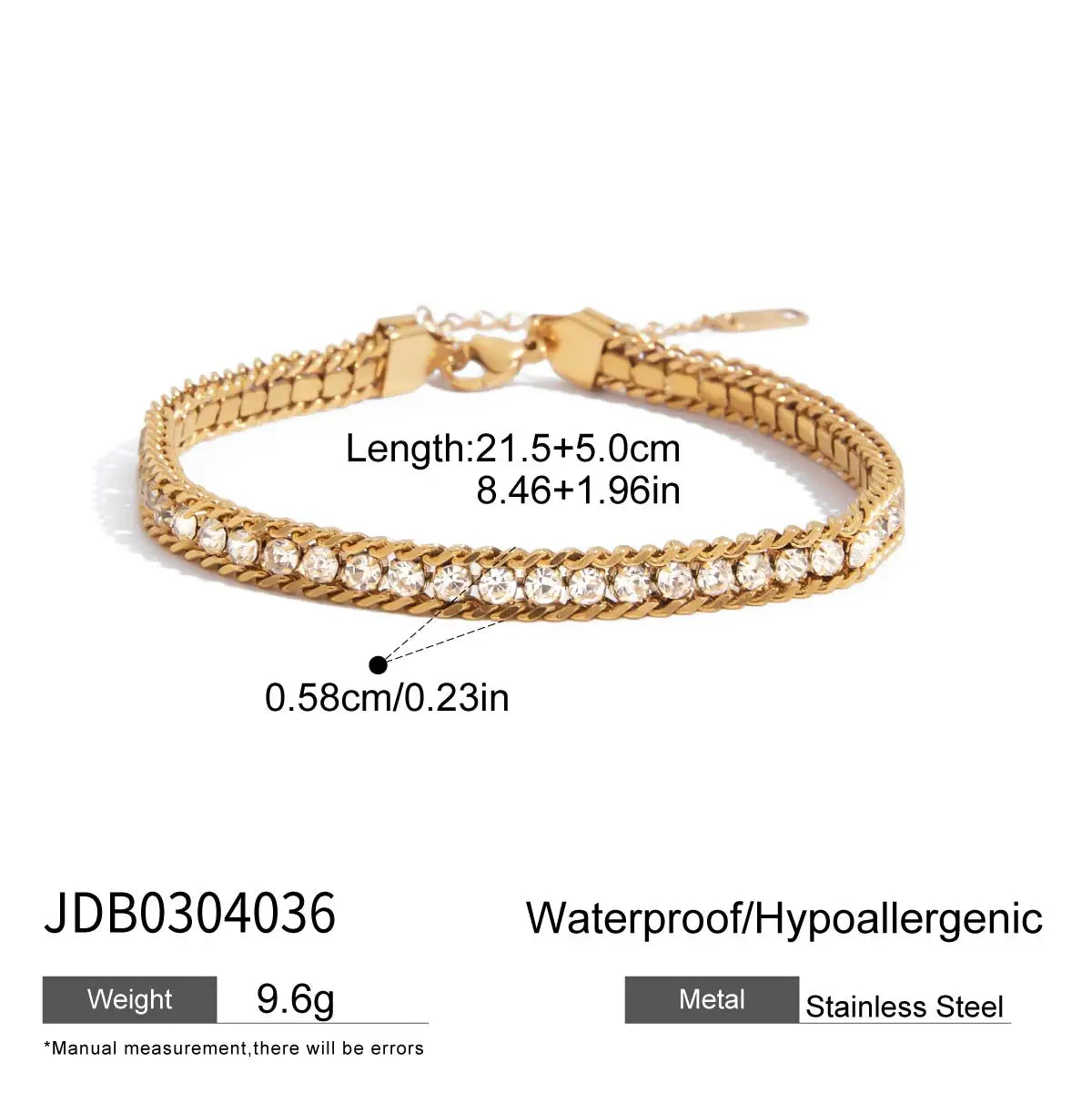 Youthway Zircon Star Metal Chain Bracelet Bangle Gold Plated Stainless Steel Watproof Summer Trendy Wrist Jewelry For Women