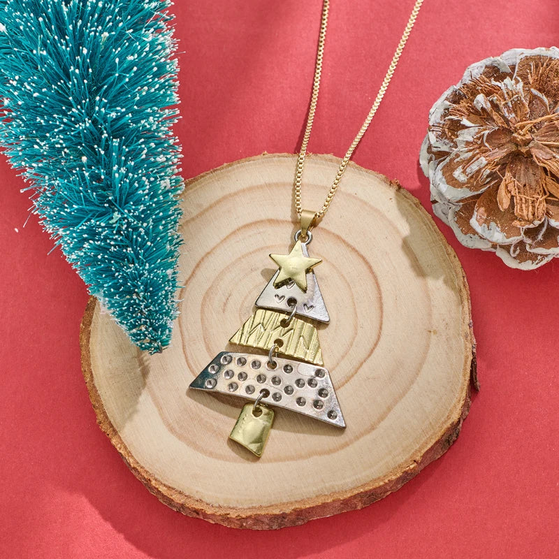 Vintage Metal Christmas Tree Long Drop Earrings for Fashion Women Girls Holiday Party Jewelry Acccessories Christmas Gift