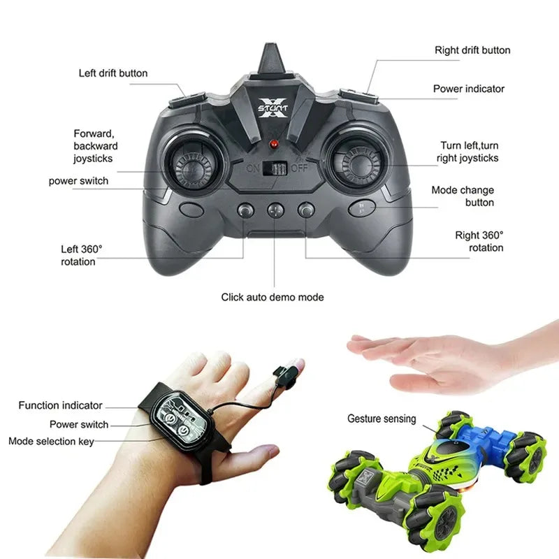 Newest 4WD RC Stunt Car 2.4G Radio with 1/2/3 Battery Remote Control Cars RC Watch Gesture Sensor Rotation Electronic Toys Gifts