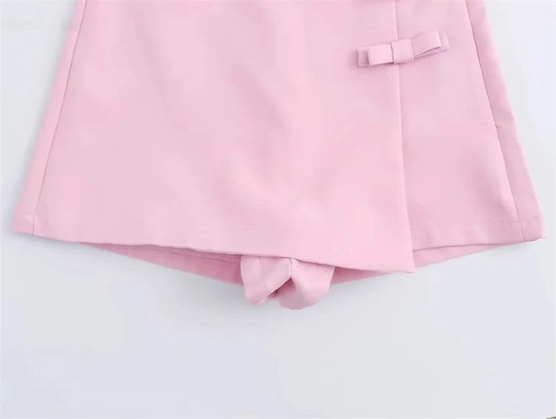 MUJER 2025 Pink White Mini Skirt Woman Fashion Bow Skort For Women Summer Slit Short Skirt Woman Split High Waist Skirt Shorts
