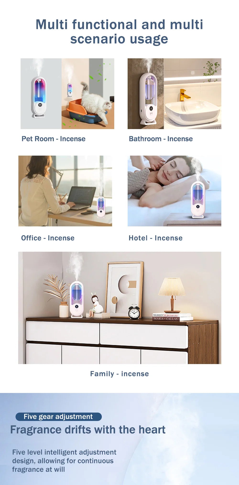 Rechargeable portable aroma diffuser Essential Oil Aromatherapy machine Timed air freshener to remove odors 5 modes timed spray