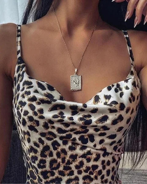 Fashionable Sexy Leopard Print Casual V-neck Strap Dress Short Skirt Women's New Arrival Sleeveless Dresses from Mainland China