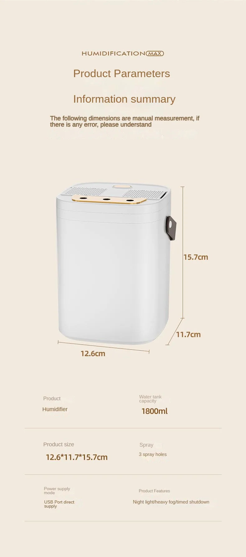 Three spray night light humidifier 1.8L portable leather portable purifier essential oil diffuser home office humidifier