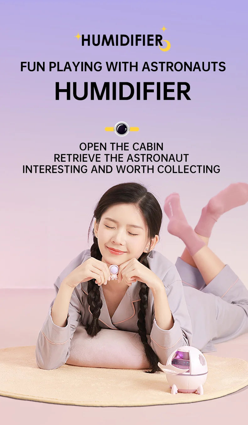 220mL Space Capsule Air Humidifier USB Plug in Rechargeable Mist Aromatherapy Water Diffuser 7 Colors Atmosphere Light