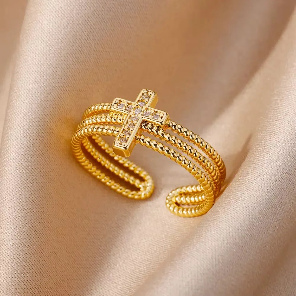 Chic Gold Zircon Ring for Women – Fashion Stainless Steel Jewelry
