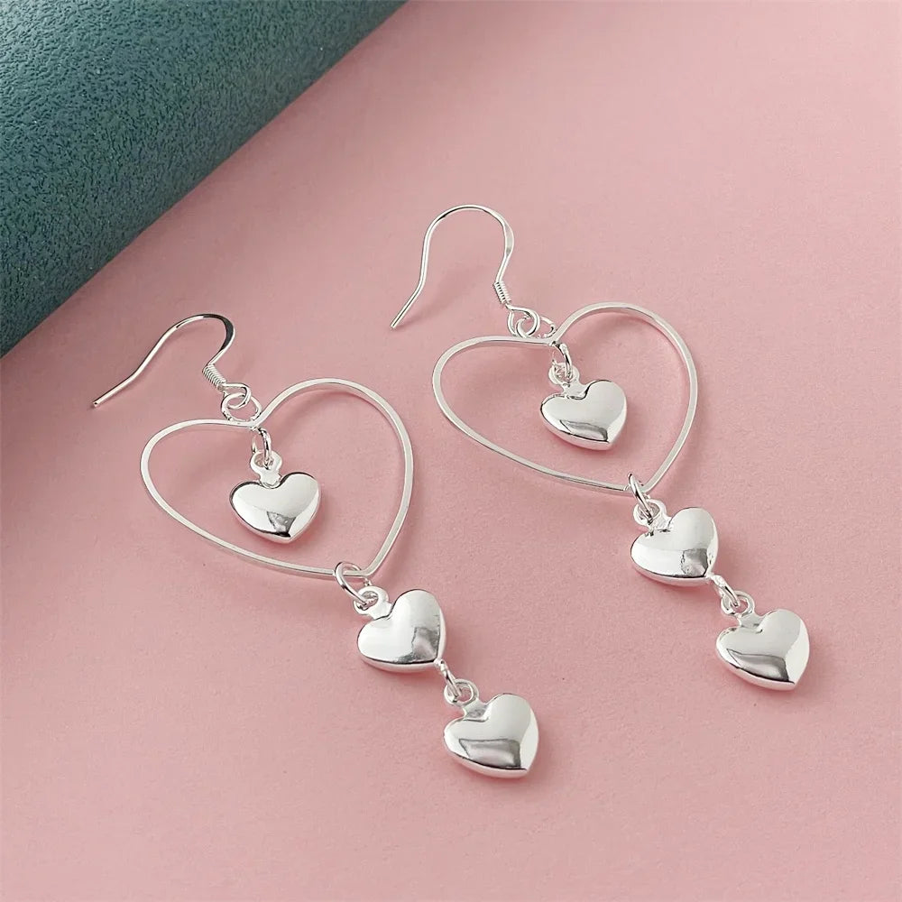 925 Silver Heart Shape Earrings Women Exquisite Student Jewelry Accessories