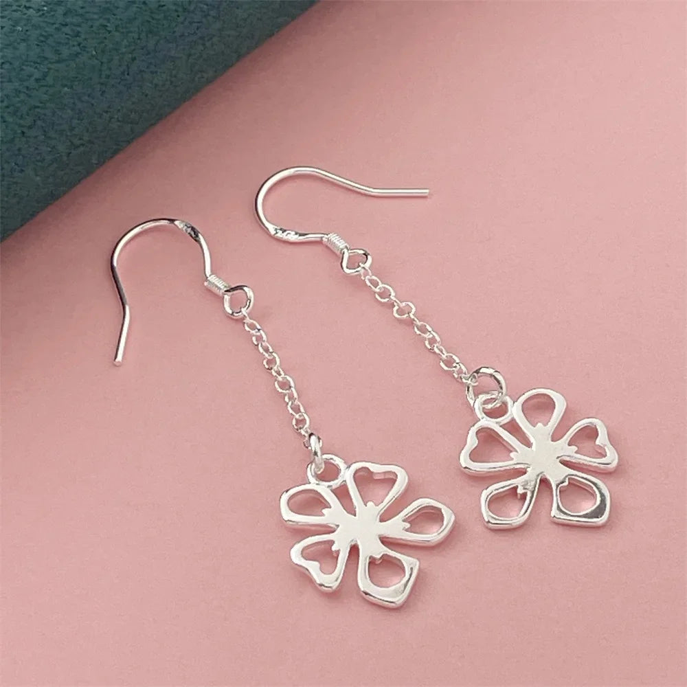 925 Silver Heart Shape Earrings Women Exquisite Student Jewelry Accessories