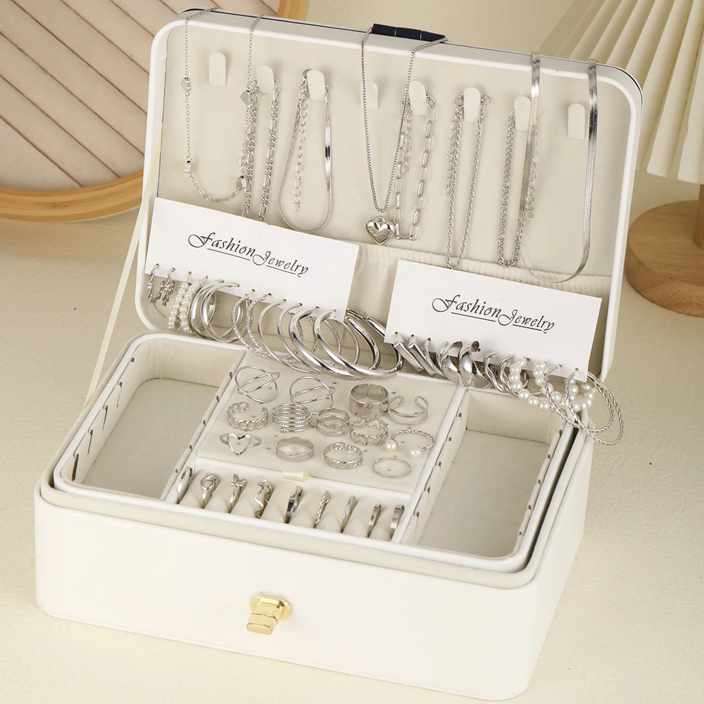 54 Pcs/Set Vintage Elegant Pearl Earrings Ring Heart Pendant Necklace Bracelet For Women Boho Daily Wear Jewelry Set Gifts 2024