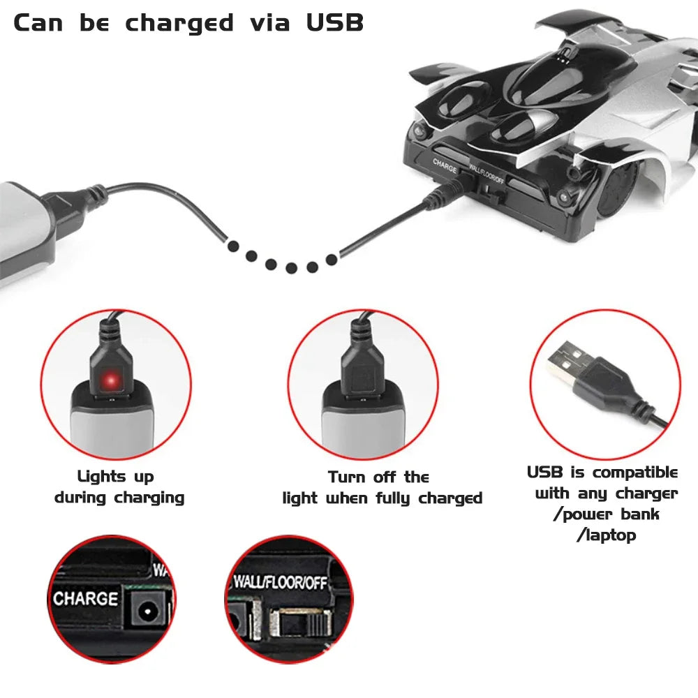 SENNIXIONG RC 1:24 Wall Climbing Car With Light Anti Gravity 360 Rotating Model Electric Stunt Drifting Vehicle Toy for Children