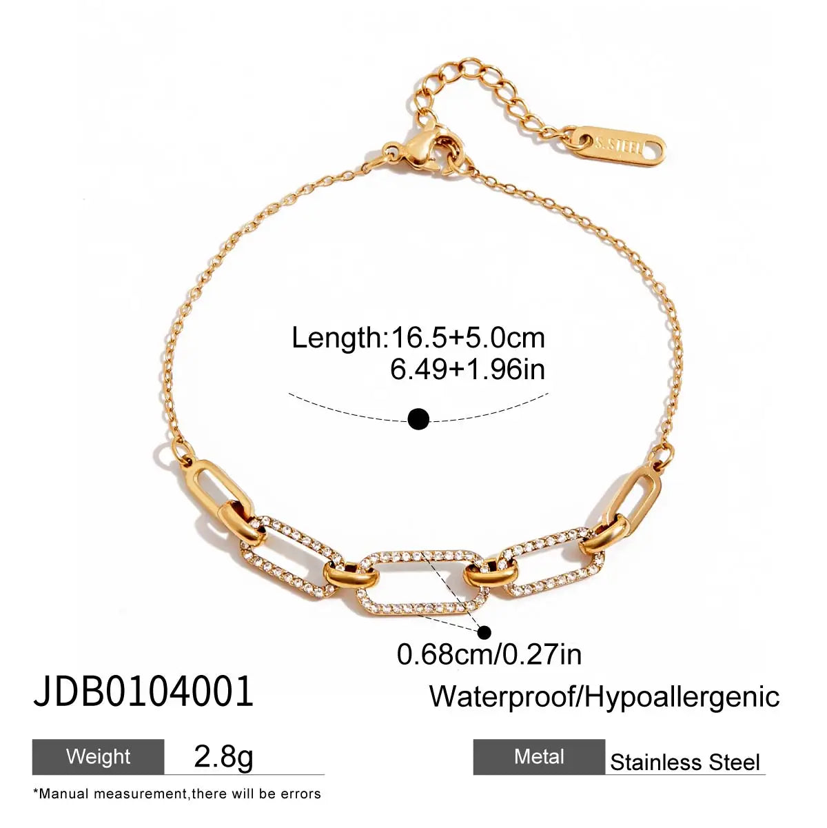 Youthway Zircon Star Metal Chain Bracelet Bangle Gold Plated Stainless Steel Watproof Summer Trendy Wrist Jewelry For Women