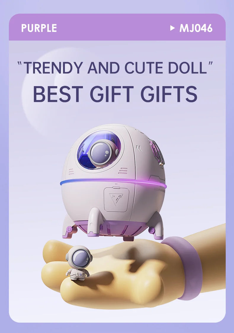 220mL Space Capsule Air Humidifier USB Plug in Rechargeable Mist Aromatherapy Water Diffuser 7 Colors Atmosphere Light