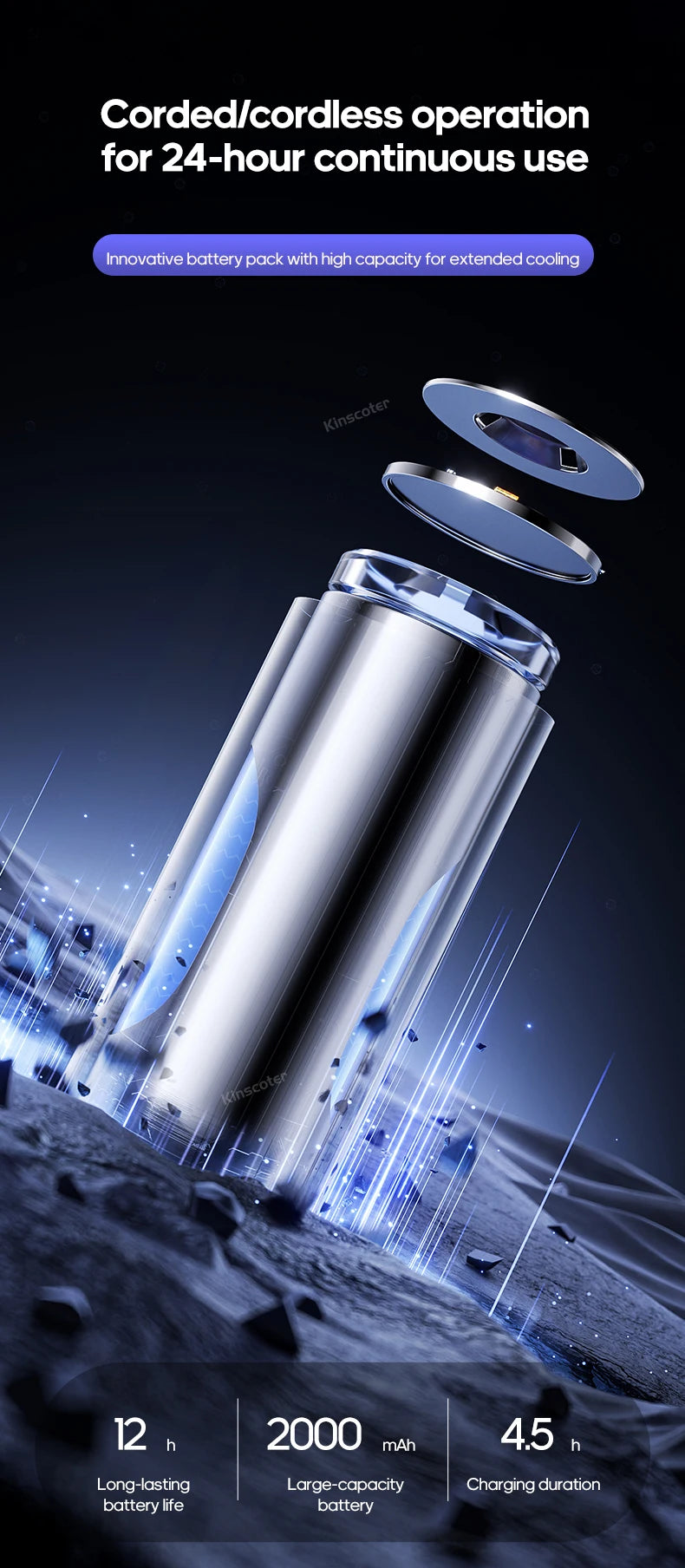 KINSCOTER Portable Air Conditioner Fan 2000mAh Quiet Desktop Tower Fan Wall Non-drilling Circulating Fan 3 Speeds Adjustable