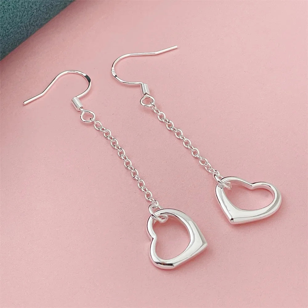 925 Silver Heart Shape Earrings Women Exquisite Student Jewelry Accessories