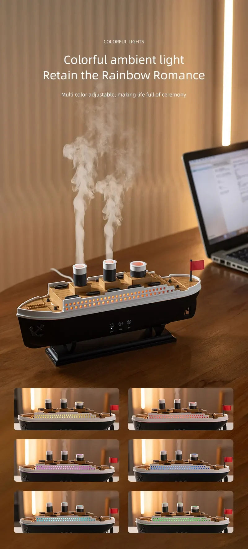 Titanic Ship Model Air Humidifier Home 250ml Remote Control Essential Oil Jellyfish Smoke Ring Spray Aroma Diffuser Humidifiers