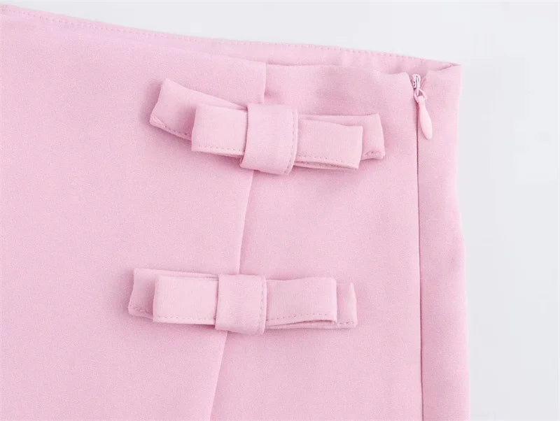 MUJER 2025 Pink White Mini Skirt Woman Fashion Bow Skort For Women Summer Slit Short Skirt Woman Split High Waist Skirt Shorts