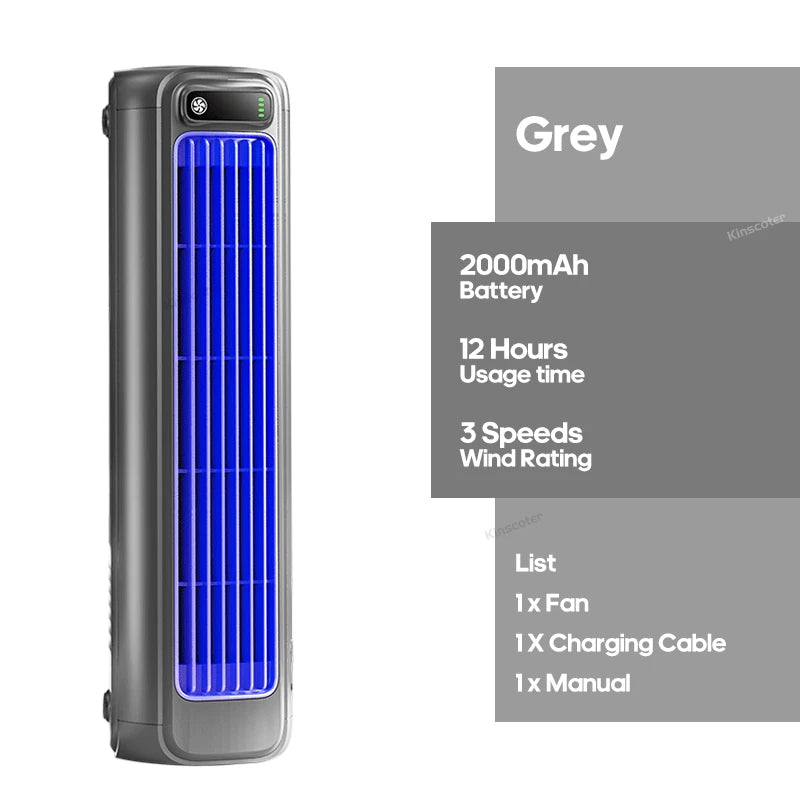 KINSCOTER Portable Air Conditioner Fan 2000mAh Quiet Desktop Tower Fan Wall Non-drilling Circulating Fan 3 Speeds Adjustable