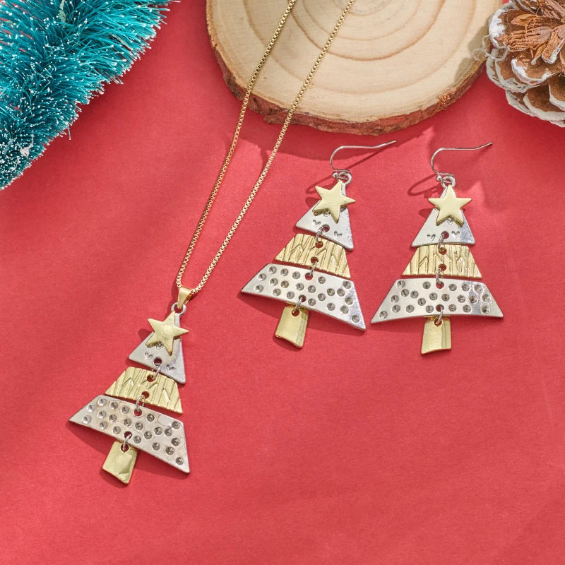 Vintage Metal Christmas Tree Long Drop Earrings for Fashion Women Girls Holiday Party Jewelry Acccessories Christmas Gift