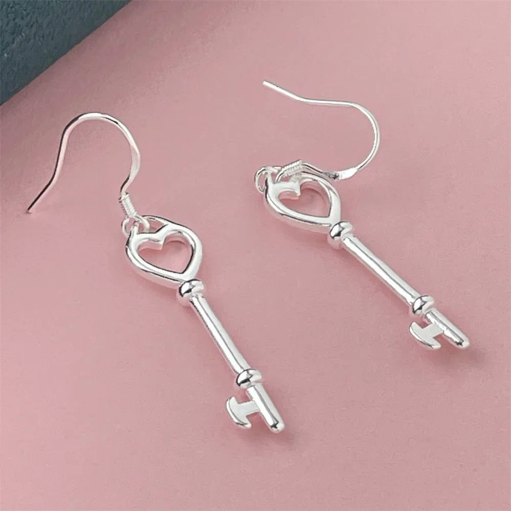 925 Silver Heart Shape Earrings Women Exquisite Student Jewelry Accessories