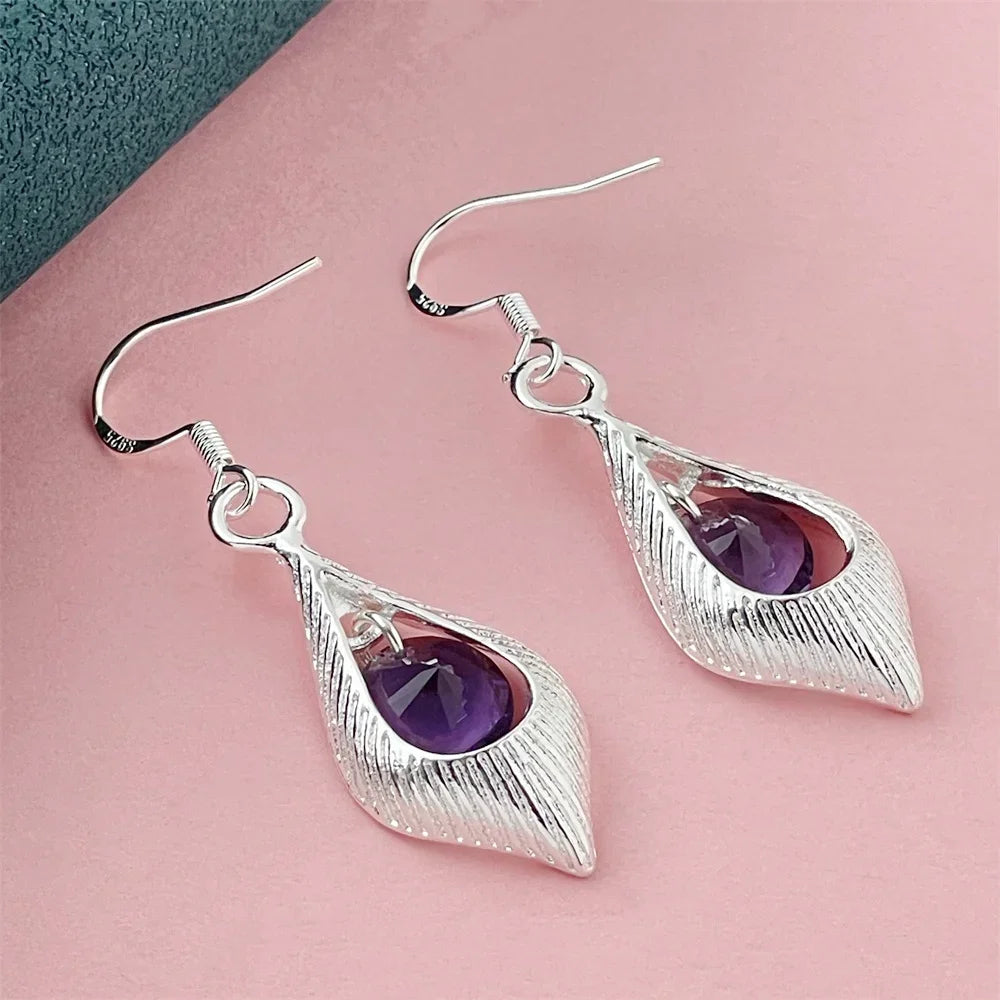 925 Silver Heart Shape Earrings Women Exquisite Student Jewelry Accessories