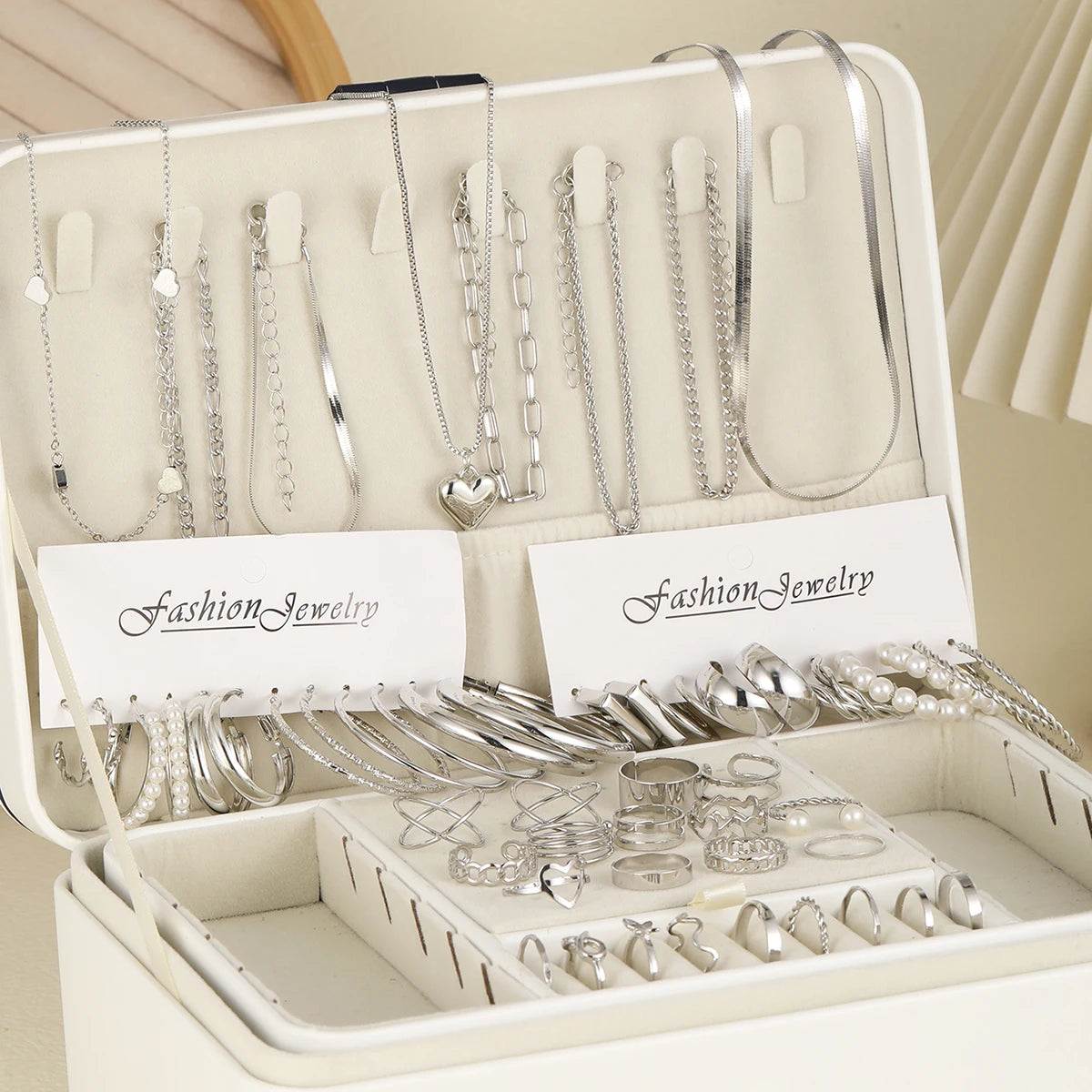 54 Pcs/Set Vintage Elegant Pearl Earrings Ring Heart Pendant Necklace Bracelet For Women Boho Daily Wear Jewelry Set Gifts 2024