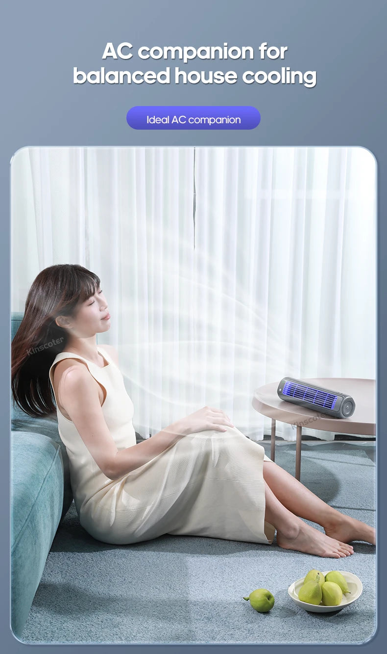 KINSCOTER Portable Air Conditioner Fan 2000mAh Quiet Desktop Tower Fan Wall Non-drilling Circulating Fan 3 Speeds Adjustable