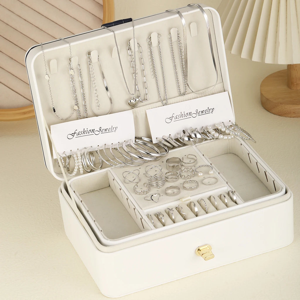 54 Pcs/Set Vintage Elegant Pearl Earrings Ring Heart Pendant Necklace Bracelet For Women Boho Daily Wear Jewelry Set Gifts 2024