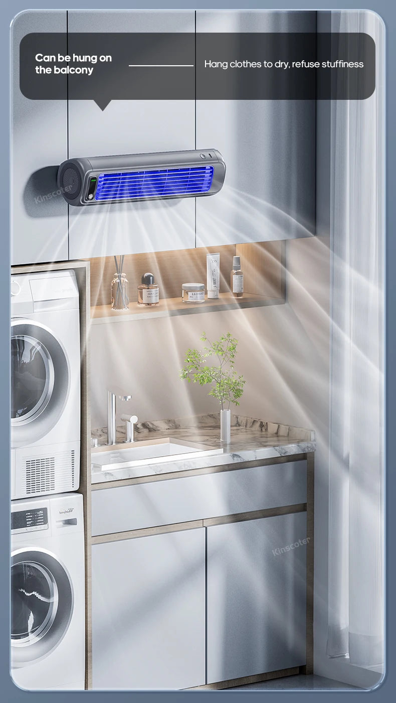 KINSCOTER Portable Air Conditioner Fan 2000mAh Quiet Desktop Tower Fan Wall Non-drilling Circulating Fan 3 Speeds Adjustable