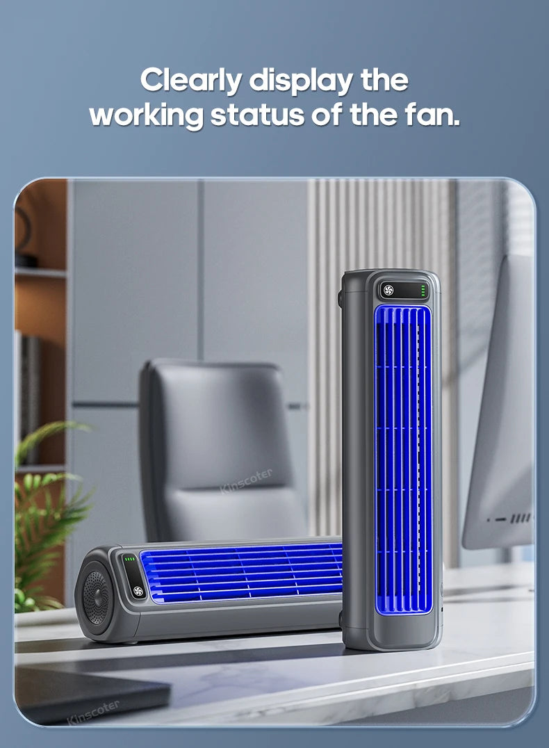 KINSCOTER Portable Air Conditioner Fan 2000mAh Quiet Desktop Tower Fan Wall Non-drilling Circulating Fan 3 Speeds Adjustable
