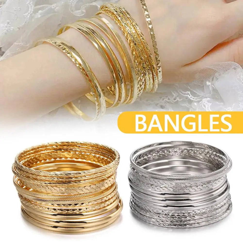 12pcs Punk Curb Cuban Chain Bracelets Set for Women Miami Boho Thick Gold Color Charm Bracelets Bangles Fashion Jewelry Y2C7
