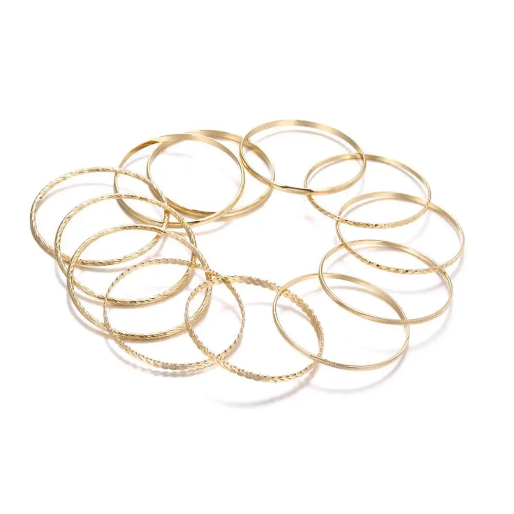 12pcs Punk Curb Cuban Chain Bracelets Set for Women Miami Boho Thick Gold Color Charm Bracelets Bangles Fashion Jewelry Y2C7