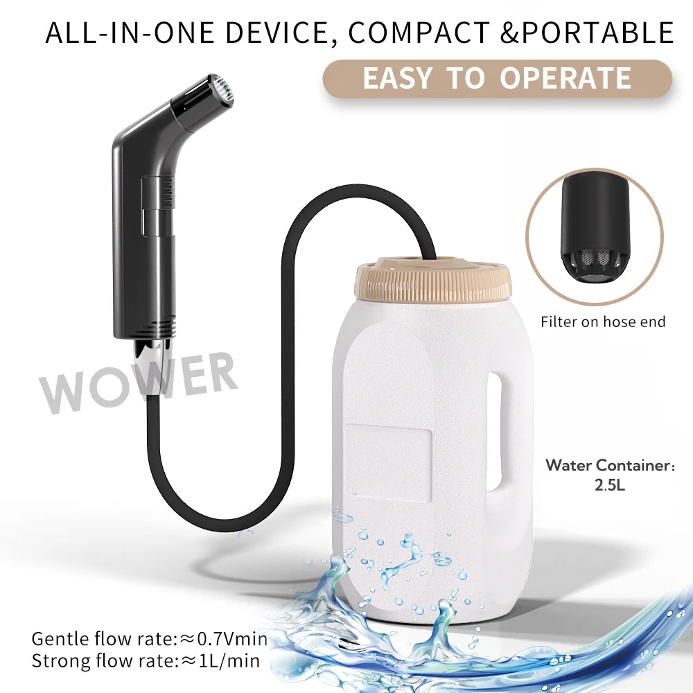 2.5L Portable Electric Bidet Rechargeable Shataf Hand Bidet Butt Sprayer for Personal Hygiene Cleaning Travel Camping Bidet