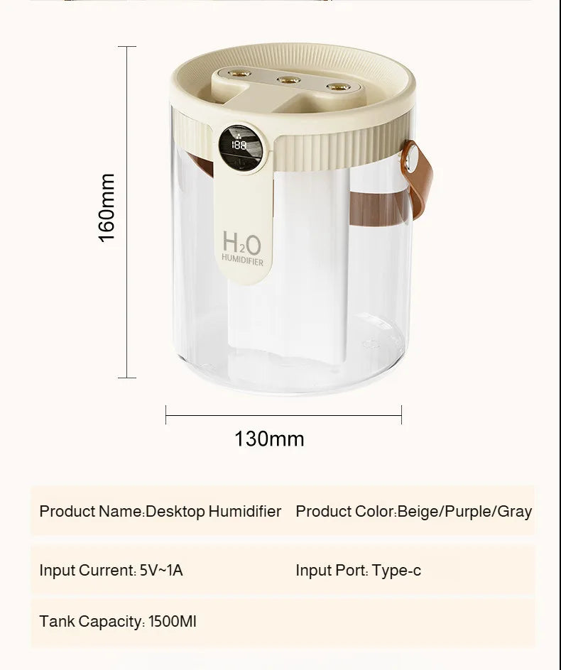 USB Small Humidifier With Three Sprays And Large Amount Of Mist/Mini Humidifier With Night Light For Bedroom Desktop Large Mist