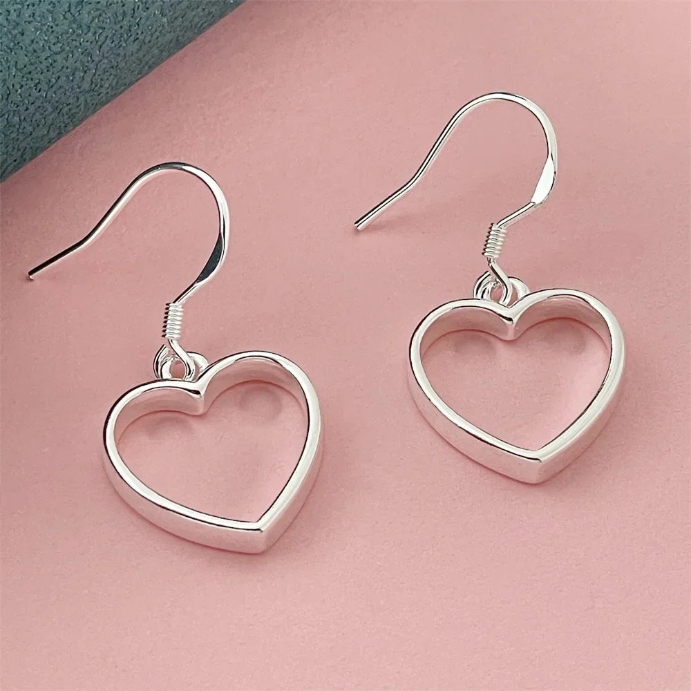925 Silver Heart Shape Earrings Women Exquisite Student Jewelry Accessories